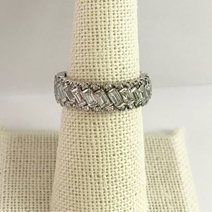 925 Sterling Silver Baguette Stones Eternity Ring Sz 6.5